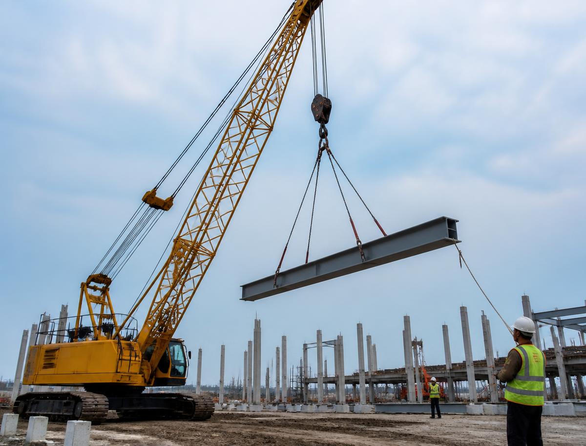 Aashirwad crane operating at an industrial construction site